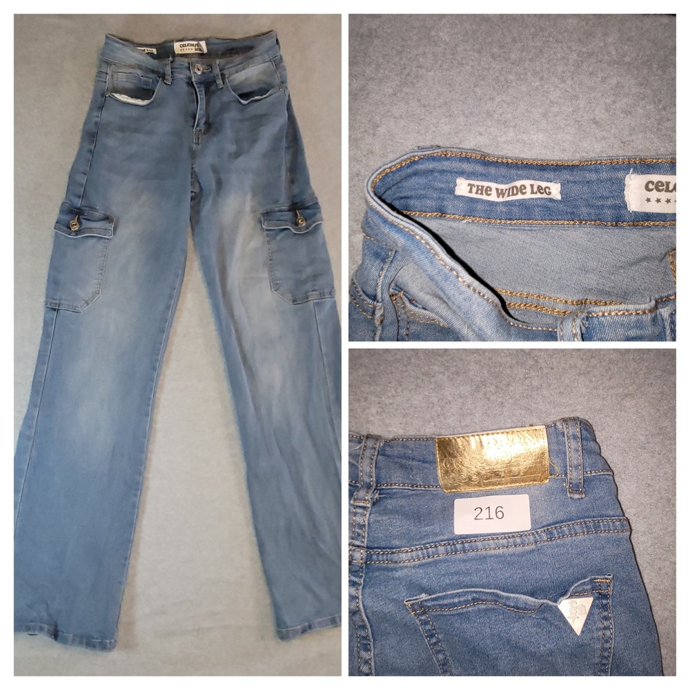 Celebrity Ace Wide Leg Cargo Jeans Medium Wash High Rise Denim Pants Size 5/27